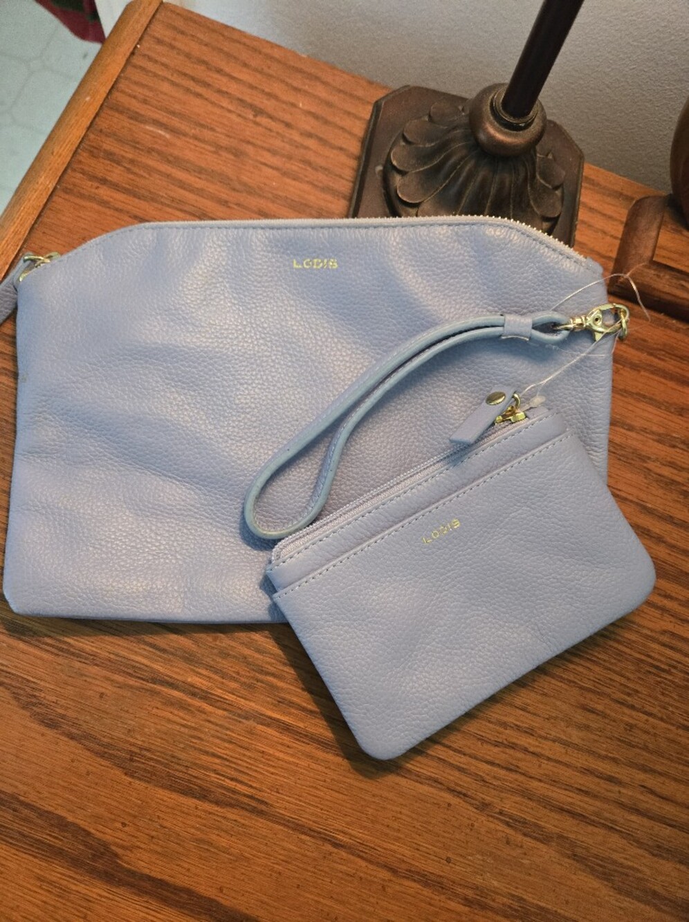 Lodis Light Blue Leather Wristlet Set